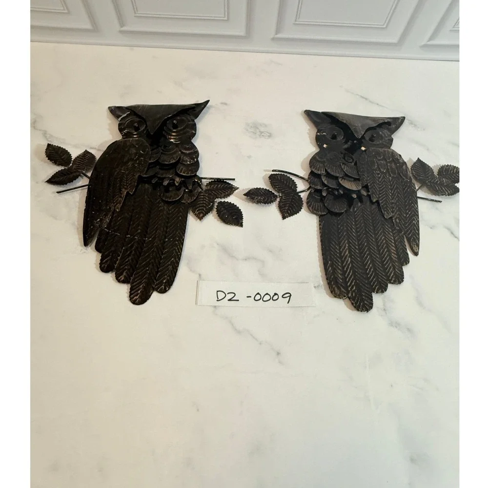 VTG 1960s MCM Distressed Metal Owl Wall Hangings Decor 11